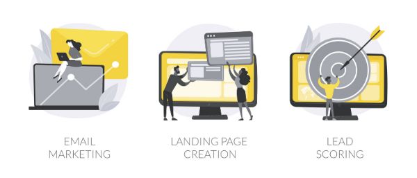 email marketing landing page creation and lead scoring image icons