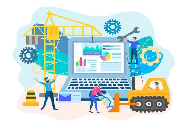 illustration of construction equipment building a website