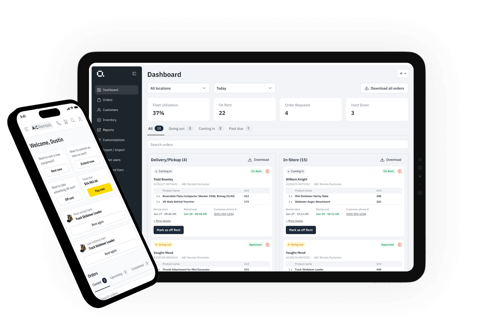 Quipli Equipment Rental Software main dashboard