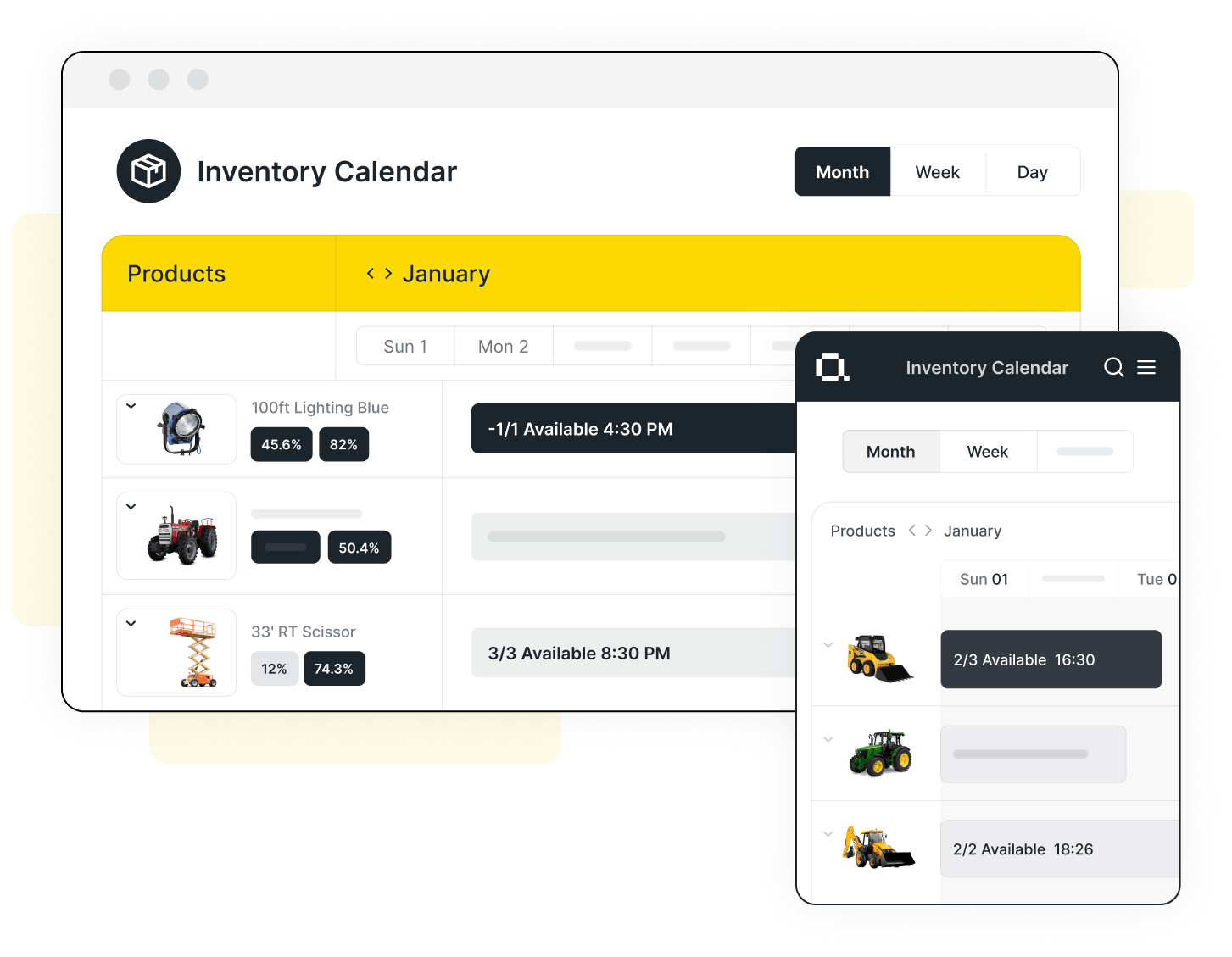 Quipli Inventory Calendar with Equipment Rental Software
